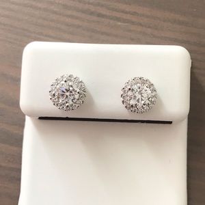 Simulated Diamond Sterling Silver Halo Studs